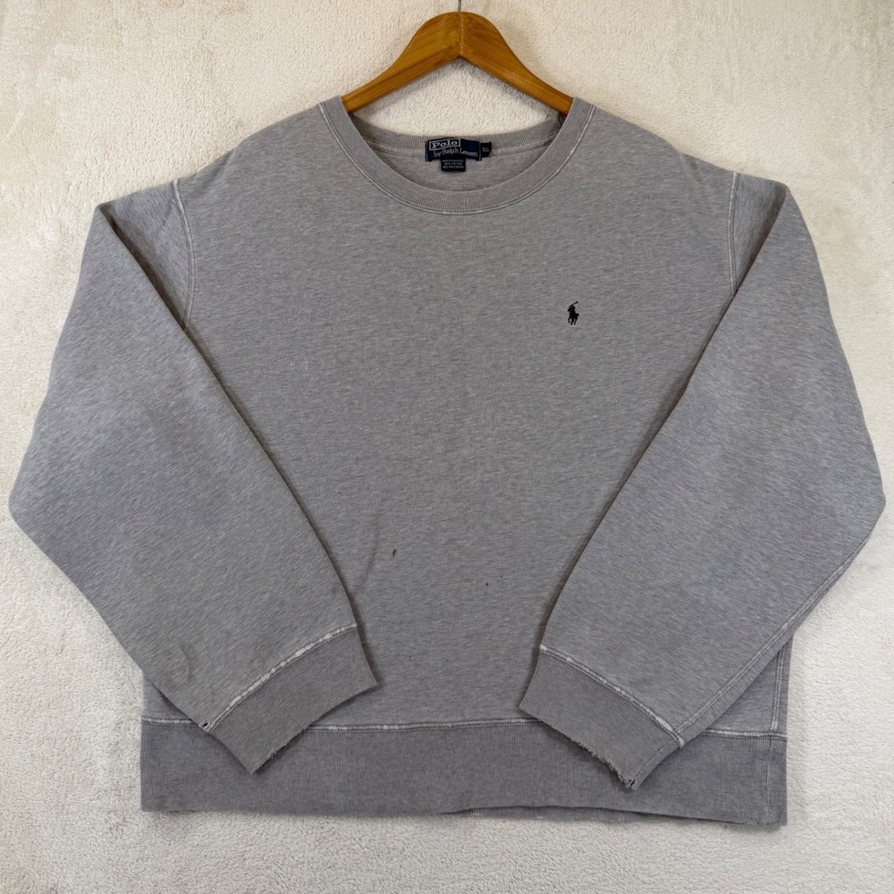 Vintage 90's Polo Ralph Lauren Gray Crewneck Sweatshirt XL Distressed Pony Logo
